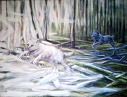 [blauer hund jagt weiße katze] acrylfarbe auf leinwand - 60 x 80cm - 2018